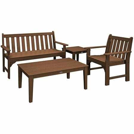POLYWOOD Vineyard 4-Piece Teak Bench Seating Set 633PWS3561TE